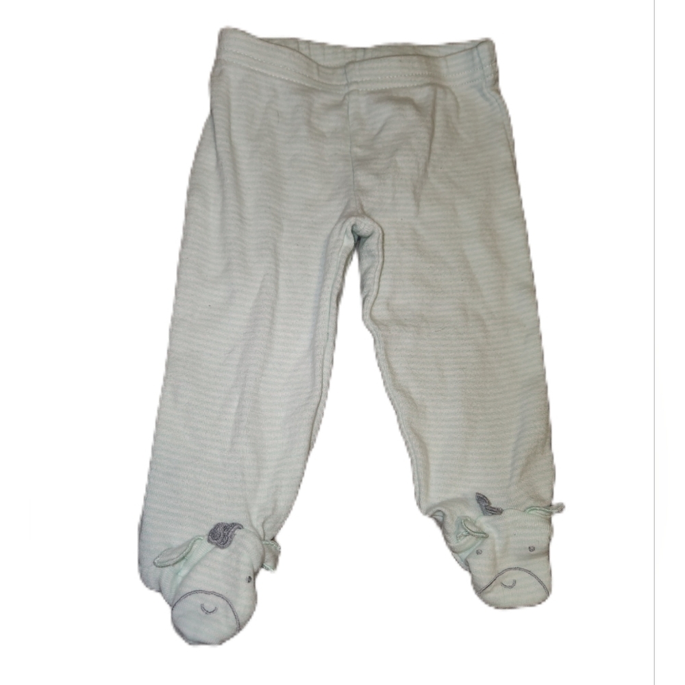 💓3/$15 Child of Mine by Carter's Green Striped Pants With Feet 0-3 Months